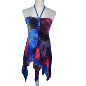 Asymmetrical Floral Tie Dye Festival Halter Top Size XS/Small